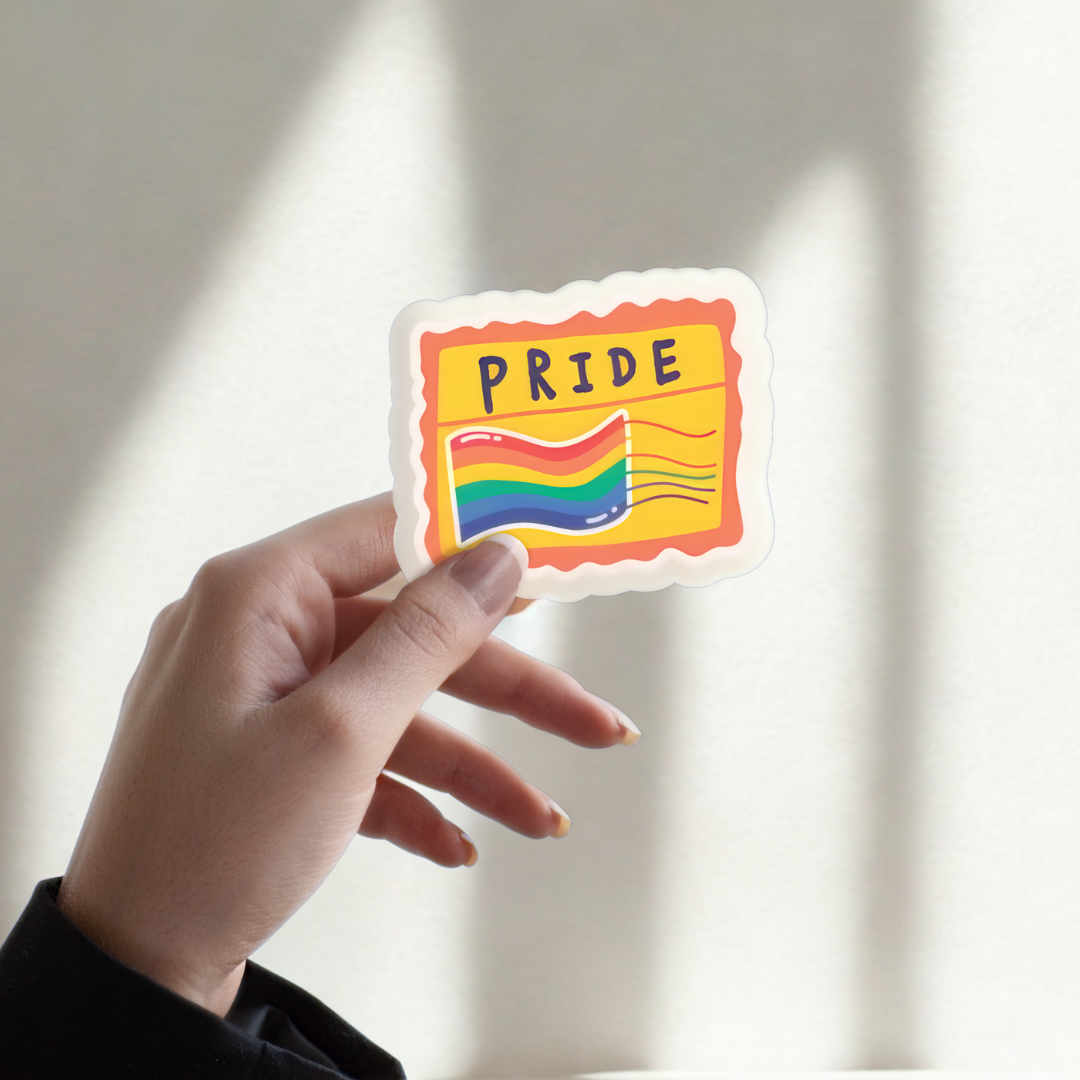 Pride Stamp Sticker – LGBTQ+ Rainbow Flag Vinyl Decal | Queer Affirmation Sticker | Pride Month Gift | Gender Inclusive & Waterproof