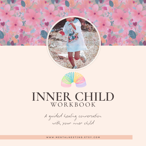 Cover of 'Inner Child Workbook' with a child in a floral dress on a pink floral background.
