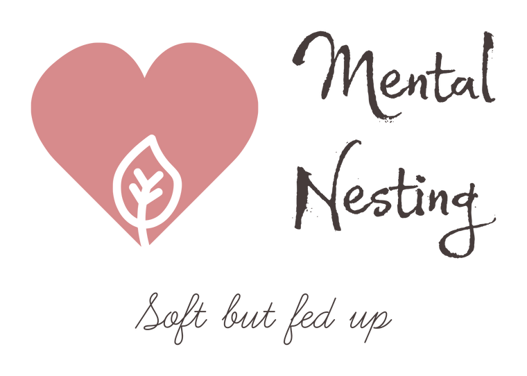 Logo for 'Mental Nesting' with a heart and leaf symbol on a white background